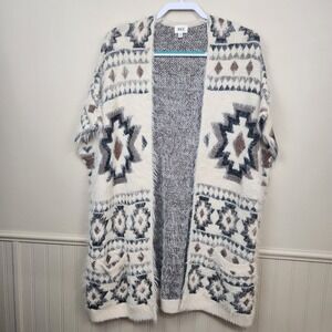 Women's BKE THE BUCKLE Southwestern Tribal Aztec Maxi Duster Cardigan Eyelash OS